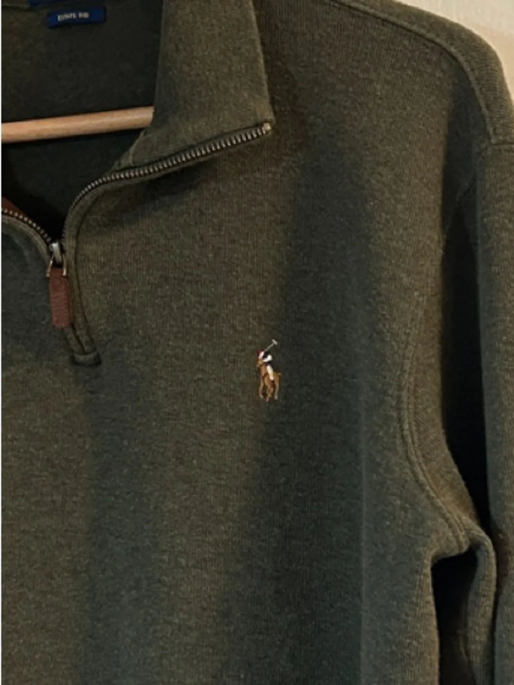 VNTG Polo by Ralph Lauren Men’s Size M Dark Olive Quarter-Zip Estate Rib Sweater